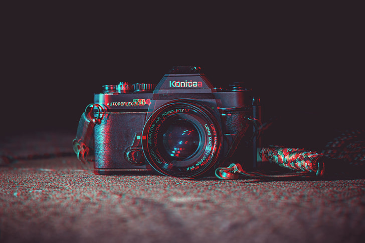pop-art effect black Konica DSLR camera