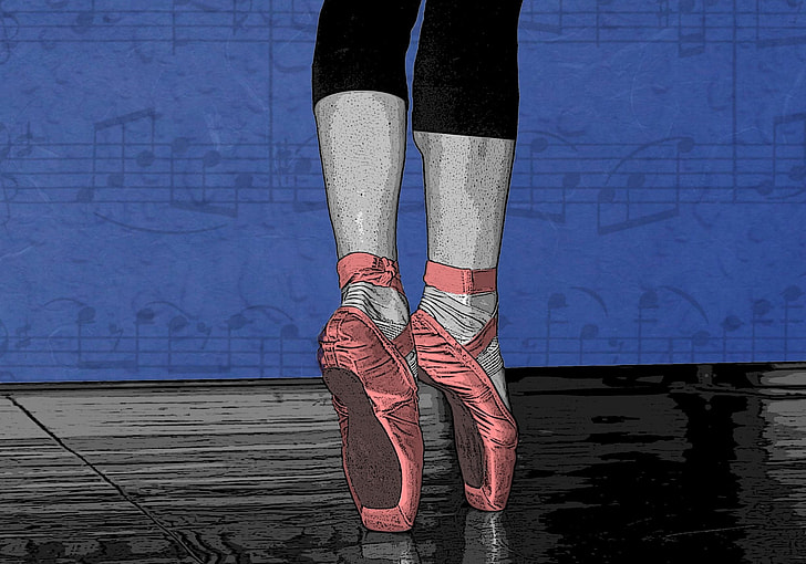 standing ballerina with red shoes illustration