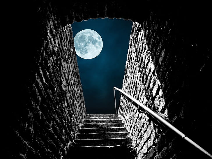 gray concrete stairs under full moon during nighttime