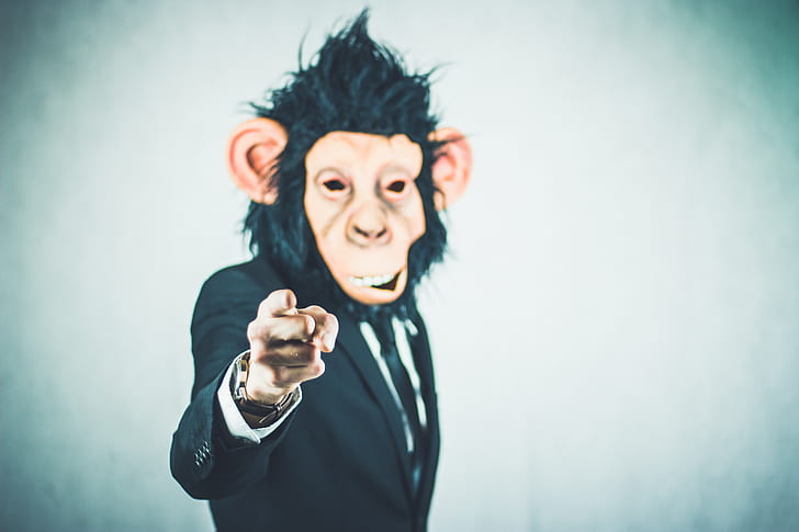 black suit jacket with monkey face illustration