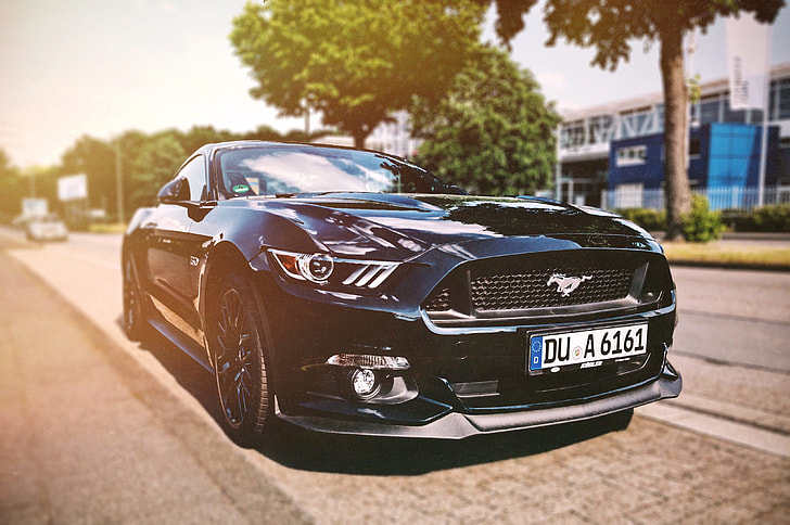 photography of black Ford Mustang GT