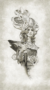 woman holding staff with crown sketch
