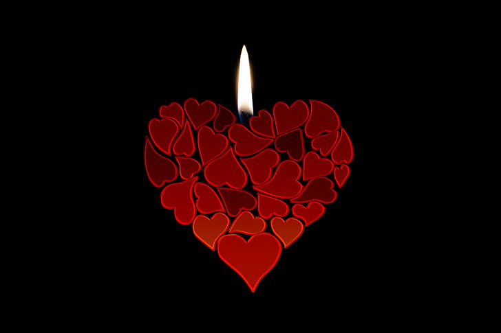 red heart candle illustration with black background