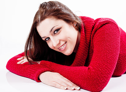 woman wearing red sweater