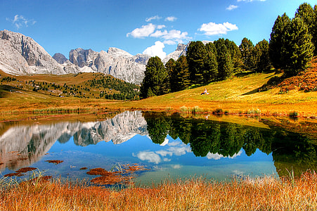 calm body of water with the reflection of mountain
