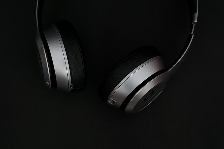Music headphones of black background