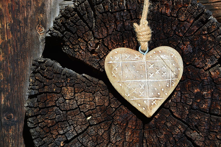 photo of heart shaped brown wood decor