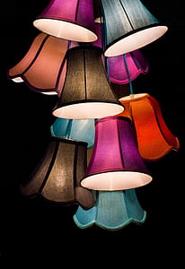 assorted color hanging lamps
