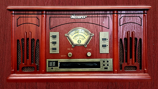 vintage red wooden radio
