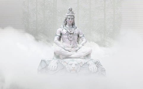 Hindu Deity statue surrounded by fogs