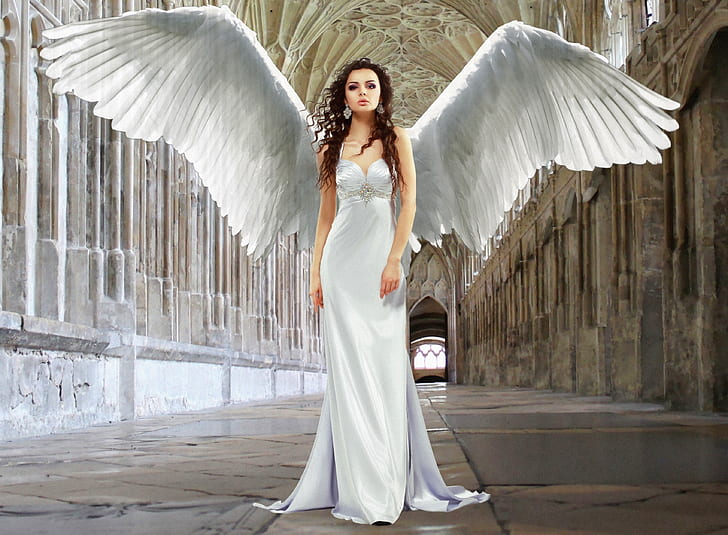 woman angel wearing white dress