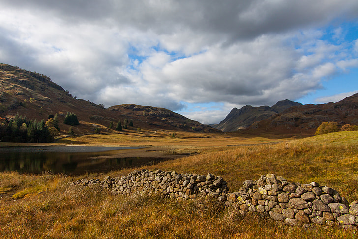 Wide angle landscape shot captured at Blea Tarn in the Lake District, Cumbria, England