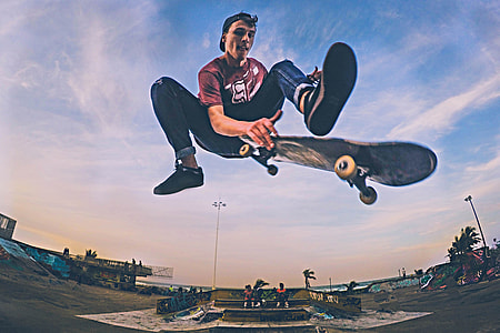 Shot of a man skateboarding jumping in the air