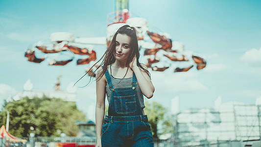 woman in blue dungaree