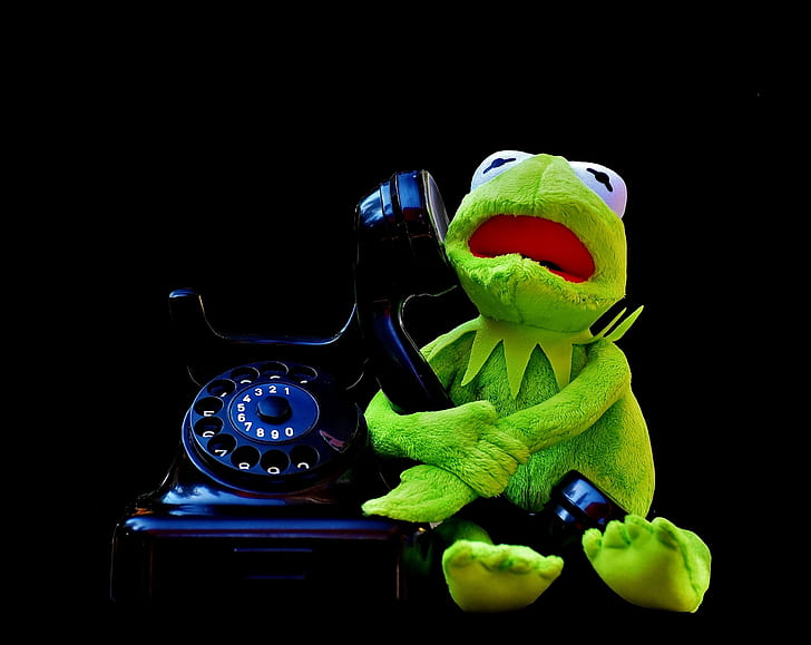 Kermit the Frog holding rotary telephone