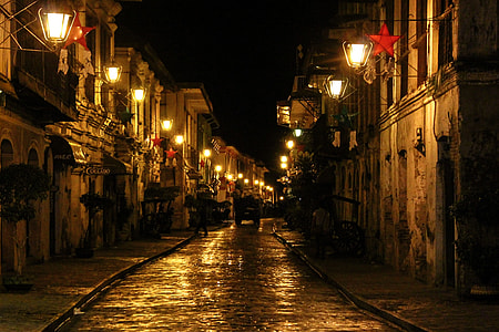 lighted street during nighttime