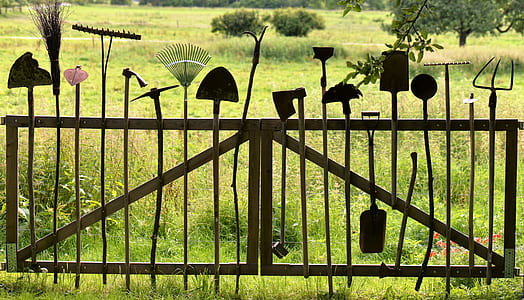 closeup photo of gardening tool set