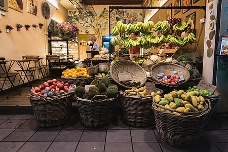Exotic fruit store at night