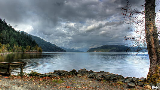 gray clouds on top of a body of water
