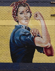woman wearing polka-dot headband mural