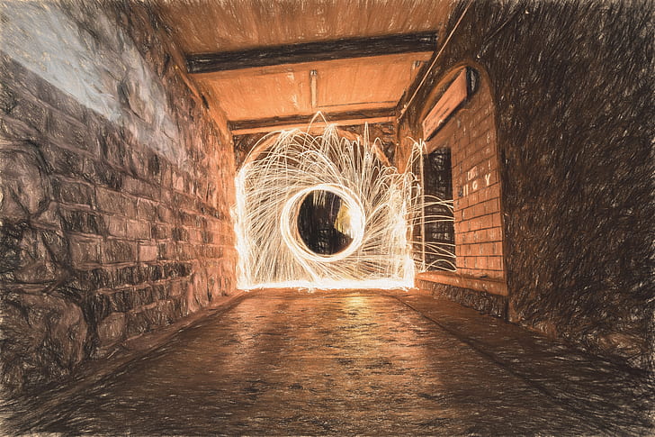 Sparks in Tunnel during Daytime in Time Lapse Photography