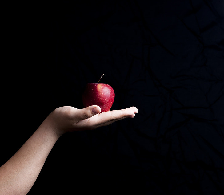 red apple on person's palm