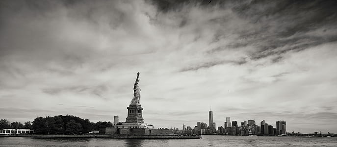 grayscale photo of statue of liberty