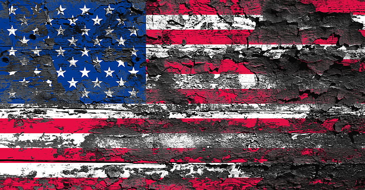 withered flag of America on wood wallpaper