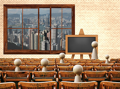 wooden chairs with blackboard illustration