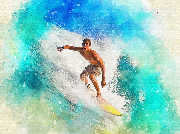 man in brown short on yellow surfboard painting