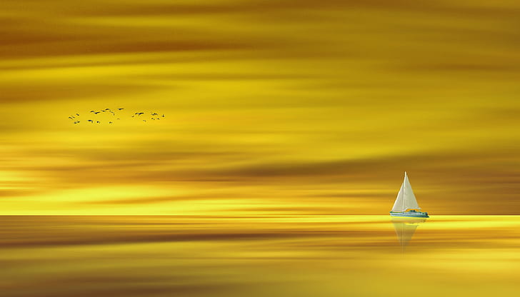 white sailboat with yellow background