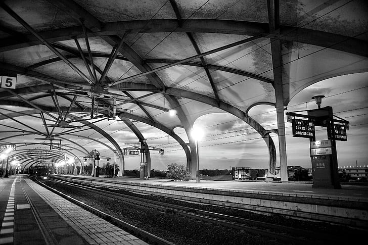 Grayscale Architectural Photography of Empty Train Station