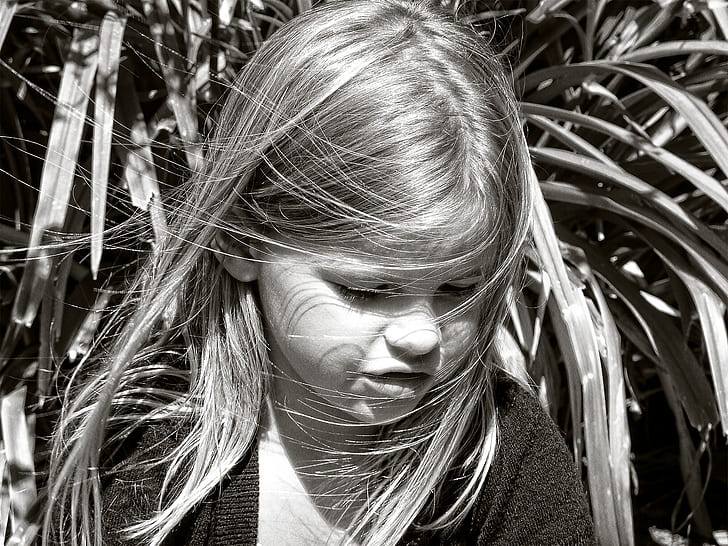 grayscale photo of girl