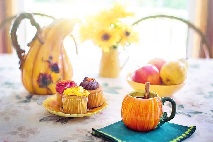 cupcake and fruits in the table