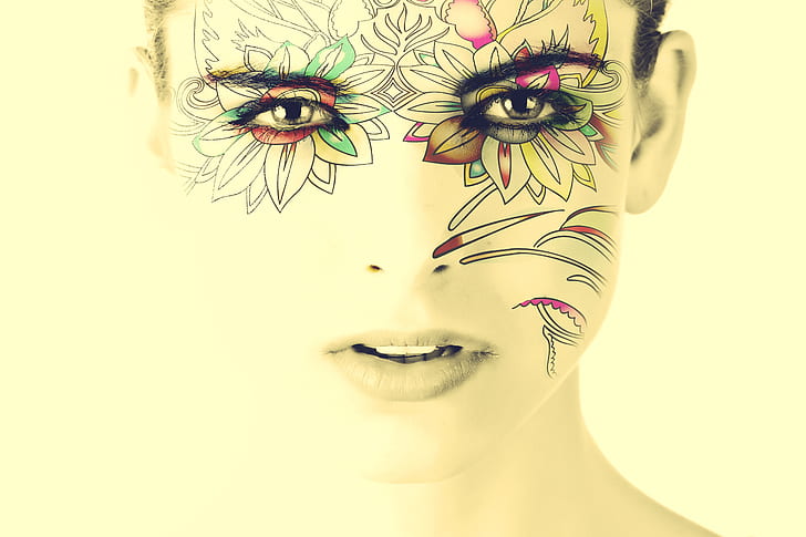 woman with floral face paint