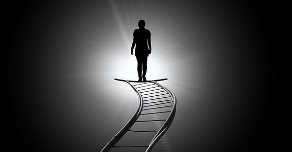 silhouette of person on ladder illustration