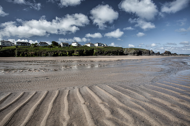 Sandy beach in Cornwall, England. This image was captured at Porthcothan Bay