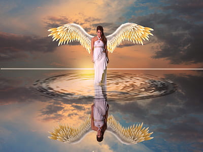 woman angel walking on water