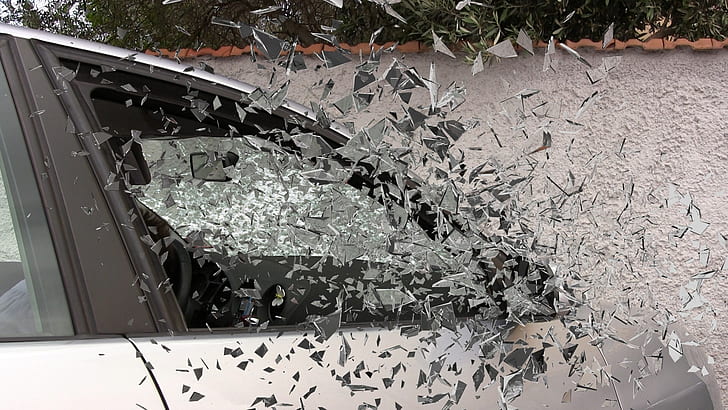 photo of broken car window glass