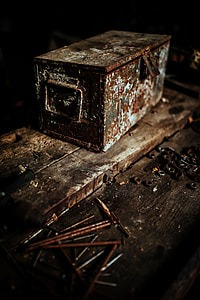 Old boxes in a workshop