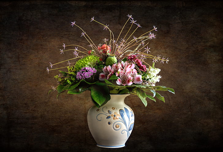 flower bouquet on white ceramic vase