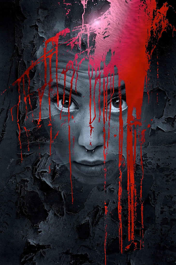 person face with red paint 3D wallpaper