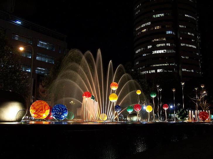 city park fountain during night time