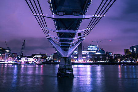 Long exposure shot captured under the Millennium Bridge in London on the River Thames