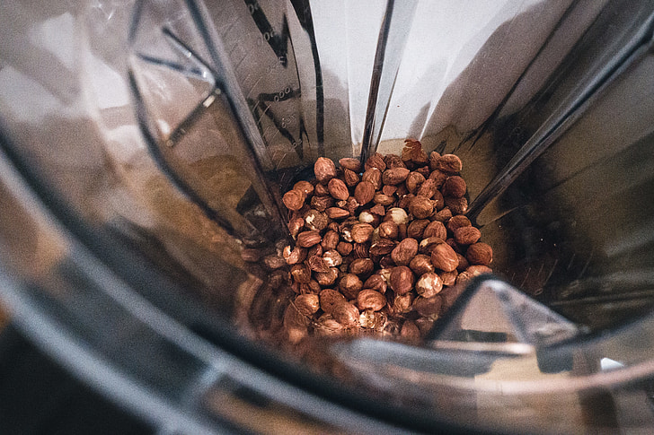 Hazelnuts in a mixer