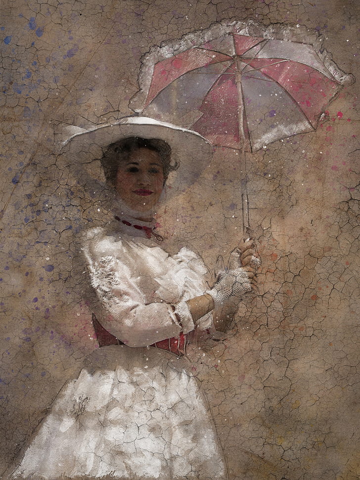 woman holding umbrella painting
