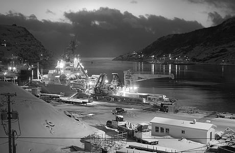 Ship Near on Dock in Grayscale Photography