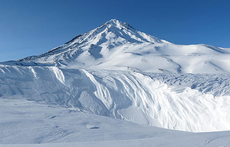 snow covered mountain under blue sky