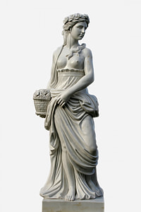 topless woman with basket statue