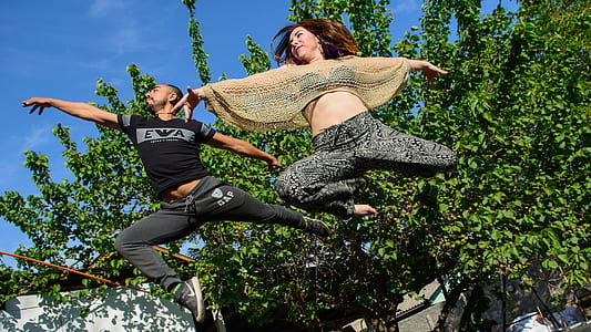 two people performing stunts